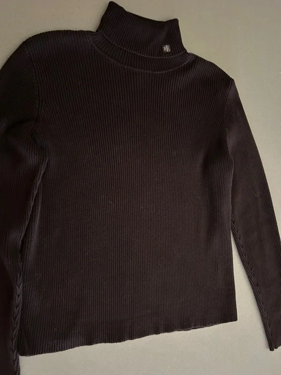 Ralph Lauren Black Ribbed Turtleneck Long Sleeve Top - Picture 2 of 5